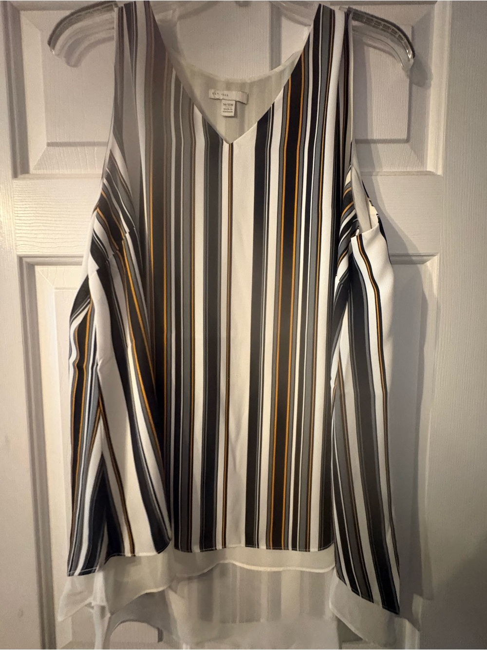Cold Shoulder Striped V-Neck Blouse - White Multi